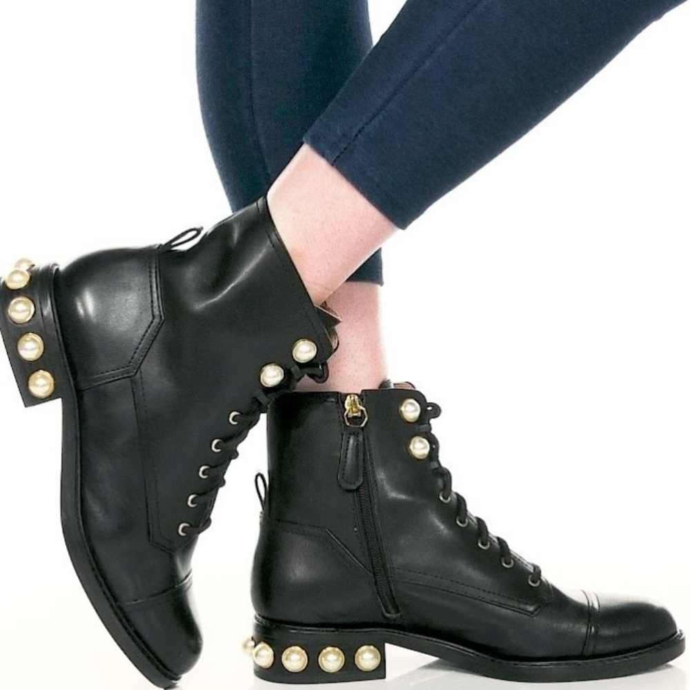 Louise et Cie Black Lace Up Boots with Pearl Accents Whimsigoth SZ 7.5 NEW